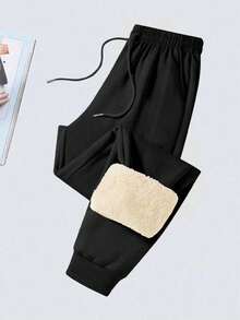 女士户外运动裤，抓绒慢跑裤，柔软亲肤面料，弹性腰带，带口袋，适合户外活动、运动、骑行、徒步，也是送给闺蜜的时尚必备单品。紧身版型 - 黑色 - 查看 4