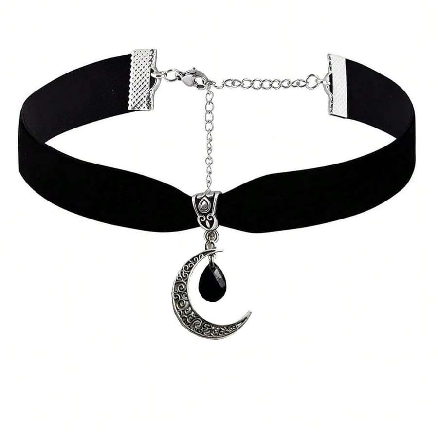 Rrdaily Gothic Moon Crystal Necklace Punk Style Moon Pendant Necklaces Vintage Black Crescent Necklace Dark Gothic Necklaces Costume Jewelry New Year Jewelry For Women{Inchcolor_nameinch:InchBlack3inch} - 黑3 - 查看 1