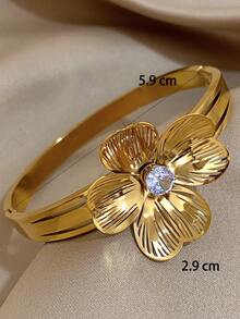 1 Pc Large Hollow Flower Bangle Bracelets For Women Stackable Stainless Steel Cuff Bracelet Daily Party Jewelry Christmas Gifts