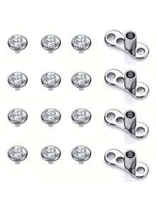 16pcs Stainless Steel Punk Style Hypoallergenic Crystal Body Piercing Jewelry Set, Suitable For Daily Wear By Men And Women