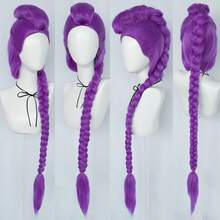 Parrucche da cosplay per donne Megastars, parrucche sintetiche resistenti al calore senza colla per feste di Ognissanti, capelli rossi lisci extra lunghi con 2 code di cavallo e capelli finti viola ultra lunghi con treccia rimovibile con molletta, capelli neri lisci corti con doppio chignon, alta densità, aspetto naturale, adatte per principianti, ideali come regali per vacanze, concerti musicali, compleanni, Natale