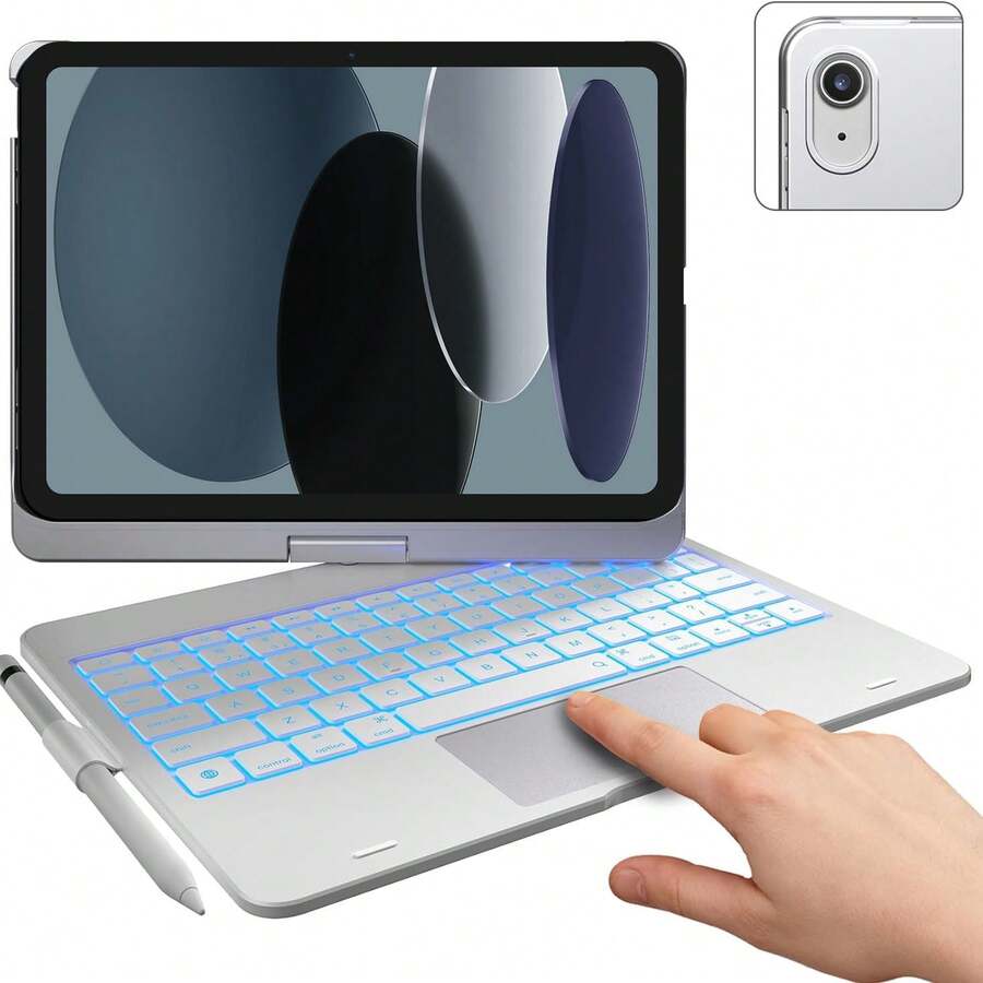 Keyboard Case For IPad 10th Generation&IPad 11th(A16,2025),IPad Air 11(M3,M2/IPad Pro 11 Inch Keyboard,360°Swivel,7 Use Modes,Rainbow Backlight - Bạc - Xem 1