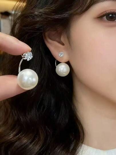 زوج من أقراط معلقة مزينة بالخرز الاصطناعي، أقراط ذات حجر زركونيا راقية ذات مظهر فاخر