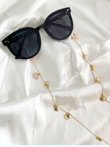 1pc Copper Bead & Black Crystal Casual Fashion Versatile Eyeglass Chain - Gold - View 6