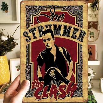 1pc Vintage "The STRUMMER" Decorative Sign With Artwork, The Clash Band Music Poster, Waterproof & Dust-Proof Metal Wall Art For Restaurant, Bar, Pub, Cafe, Room Decor, Ideal For Christmas & Halloween Gifts.