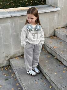 DAZY Young Girls Round Neck Knit Fleece Letter Sweatshirt, Fall - Grey - View 8