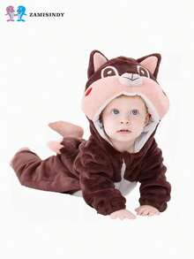 Mono unisex para bebés de 0 a 3 años, ideal para gatear, disponible en 6 diseños de personajes cartoon: hipopótamo, zorro, dinosaurio, pingüino, ardilla y cebra. Es cómodo, suave y cálido, perfecto para usar en temporadas de otoño e invierno; funciona tanto como ropa para gatear como prenda versátil que se puede usar tanto en casa como fuera. - marrón oscuro - Ver 3