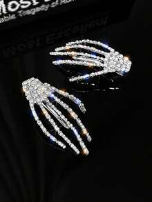 2pcs Rhinestone Skull Design Hair Clips For Young Women, Metal + Crystal Material, Stylish Skull Shaped Hair Accessories, Suitable For Daily Wear, Parties, Outfits, Everyday Hair Decor, Hair Claws, Hair Slide, Hair Barrettes