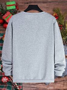 Customized Christmas Portrait Sweatshirt For Plus Size Men, Checkerboard Print Pullover, "MERRY CHRISTMAS" Holiday Gift, Long Sleeve Top