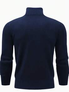 GRDR Men's Regular Shoulder Long Sleeve High Neck Sweater, Versatile For Daily Wear Knitted Pullover - Navy Blue - View 4
