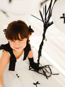 Elegantes Prinzessinnenkleid für Kleine Mädchen mit Spaghettiträgern, Schleife und Tüll, geeignet als Geburstagskleid, für Bankette, Abschlussbälle, formelle Anlässe, Feierlichkeiten, Blumenmädchenkleid zur Hochzeit - Weiss - Übersicht 3