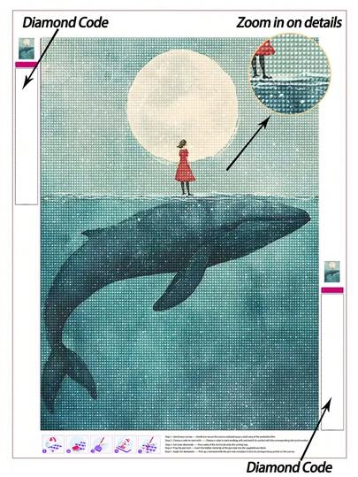 5D Dipinto di diamanti fai-da-te | Kit di arte di diamanti con scena da sogno, ragazza in abito e grande balena in mare, stampa su tela per decorazione murale. Dipinto di diamanti per decorazione domestica, kit a mosaico, crea la tua opera d'arte, goditi il divertimento del fai-da-te, il miglior regalo per gli amici