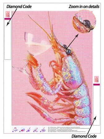 |5D DIY Diamond Painting|Pink Main Color Disco Style DIY Diamond Art Kit, The Brightest Prawn On The Dance Floor Canvas Wall Art Print. Home Decor Diamond Painting, Mosaic Kit, DIY Your Own Wall Art, Enjoy The Fun Of Hands-On, Best Gift For Friends