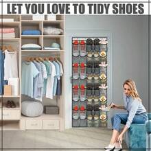40 Pockets Large Over The Door Hanging Storage Rack - Gray Mesh With Non-Slip Hooks For Shoes, Travel Essentials, Cruise Packing, Dorm Room Organization, Utility Closet And Laundry Space, Easy Access Door Organizer, Lightweight Durable Mesh, Space-Saving Hanging Shelf For Small Apartments, Perfect For Entryways, Mudrooms, Bathrooms; Keeps Shoes, Accessories, And Cleaning Supplies Upright; Easy Installation With Included Hangers; Durable Mesh Construction For Everyday Use - Dark Grey - View 11