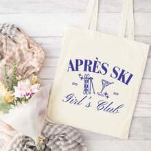 Women's Ski & Snowboard Themed Tote Bag - Large Capacity Durable Polyester Canvas With Fixed Shoulder Straps, Après-Ski Girl's Design & Winter Sports Print - Stylish Travel, Shopping & Resort Bag For Ski Enthusiasts - trắng - Xem 4