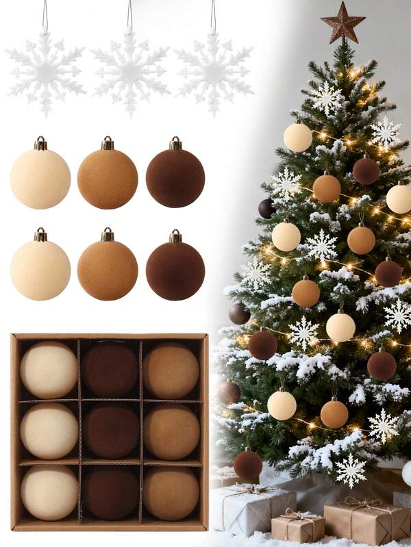 9pcs-Velvet Christmas Ball, 3.15 "Flocking Christmas Tree Ball Ornaments, Christmas Decorations, Christmas Tree Decorations, Family Holiday Party Decorations
