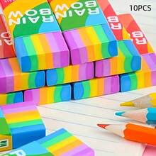 5/10pcs Rainbow Pencil Erasers - 2B Synthetic Rubber, Multicolor Rectangular Design, Suitable For School, Office And Art Projects - Multicolor - View 10