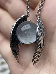 QTHOPE 1pc Gothic Style Ghost Wing Crystal Vintage Copper Necklace, Halloween Gift - Antique Silver - View 5