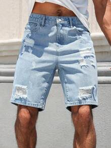 Men's Fashionable Distressed Denim Shorts Jorts