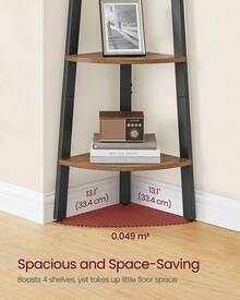Corner Shelf, 4-Tier Industrial Storage Rack, Ladder Bookcase, Organiser Unit For Home, Living Room, Bedroom, Balcony, Rustic Brown And Black - Marrón - Ver 2