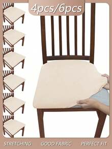 4/6 chiếc Vỏ đệm ghế bằng lụa sữa đàn hồi cao màu trơn, dùng cho phòng ăn, phòng khách, phòng ngủ - Màu be - Xem 7