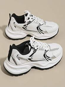 Damen Frühling/Herbst Neue Lässig Plateau Sneaker, Mesh atmungsaktiv Keilabsatz bequeme Schnürung leicht vielseitig Modische Sneaker, Weiß/Grau, geeignet für alle Jahreszeiten, Freizeitschuhe