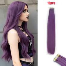 Mini Tape In Synthetic Hair Extensions 24 Inch 10pcs Straight Invisible Adhesive Colored Tape In Hair Extension For Halloween Cosplay Dress Up Fashion Party Christmas New Year Gift - Multicolor - View 11