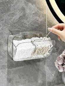 1pc/Bathroom Wall Mounted Storage Rack, Transparent Dustproof, Thickened , Bathroom Shelf, Cosmetic Storage Rack, Bathroom Storage And Organisation Rack, Suitable For Cosmetic Pads, Lipstick, Swabs, Toiletries Storage, Bathroom, Toilet, Mirror Cabinet Storage, Dorm Room