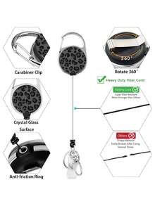 带励志语录的伸缩式证件卡套，员工证件卡套，带登山扣，灰色豹纹伸缩式证件卡卷轴，可拆卸挂绳，证件卡和钥匙夹，带励志语录，竖款卡片保护套，适用于办公室、医生、护士、教师、女性、学生和专业人士 - 彩色 - 查看 4