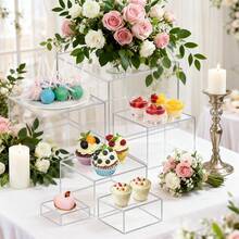 Tomnk 6Pcs Clear Acrylic Boxes For Display, Acrylic Risers Display Stands Cube Display Boxes With Hollow Bottoms, Buffet Risers Food Risers For Buffet Table Party Cupcake Candy Desser - Clear - View 4