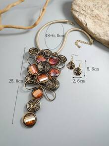 Pingente multicamadas exagerado feito à mão, tecido pesado, europeu e americano, africano, boêmio, do Oriente Médio, vintage, moda, fio de alumínio, acrílico, colar de cristal de vidro e brincos para festa, feriado