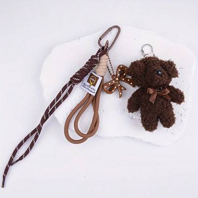 1件手工编织绳熊钥匙扣 - 棕熊钥匙圈 时尚动物吊坠挂绳，适用于成人包包、男女手提包、背包和钥匙 - 装饰熊包钱包挂饰钥匙链配件，熊包挂件包包配件熊吊坠钥匙扣小饰品，情侣及生日、情人节礼物，男女成人皆宜