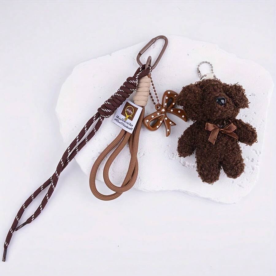 1件手工编织绳熊钥匙扣 - 棕熊钥匙圈 时尚动物吊坠挂绳，适用于成人包包、男女手提包、背包和钥匙 - 装饰熊包钱包挂饰钥匙链配件，熊包挂件包包配件熊吊坠钥匙扣小饰品，情侣及生日、情人节礼物，男女成人皆宜 - 彩色 - 查看 1
