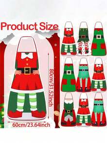 一套5件圣诞围裙，红色圣诞老人系列围裙套装，适合烹饪、炒菜、美发和烧烤用途，适合家人、朋友、情侣和圣诞派对装饰 - 彩色 - 查看 2