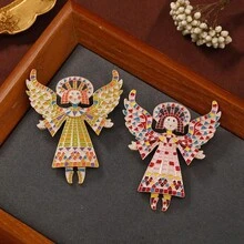 1pc Vintage Alloy Colorful Painted Angel Girl Wings Brooch, Suitable For Women, Girls, Mother's Day Gift, Anniversary Party Supplies, Birthday Party Gift, Party Favors, Theme Party Gift, Christmas Gift - Multicolor - View 4