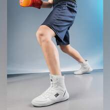 Men's Wrestling Shoes, High-Top Combat Boxing Shoes, Training Shoes, Kickboxing Boots, Muay Thai Shoes, Fitness Martial Arts Shoes, High-Quality Men's Professional Sports Shoes, Comfortable Anti-Slip Durable Breathable Ankle Support Shoes With Textured Soles - White - View 5