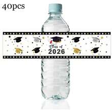 10pcs/20pcs/40pcs 2026Class Of Bottle Wrappers Graduation Water Bottle Labels Black And Gold Graduation Party Favors
