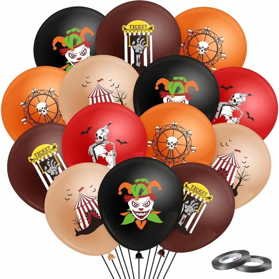 Halloween BalloonsHalloween Evil Circus Balloons 50PCS Halloween Ghost Bat Balloon For Carnival Clown Balloon Set Decoration For Baby Shower Happy Halloween Circus Party Decoration Birthday Party Supplies - ĐỏĐenTrắng - Xem 1