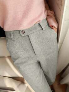 French Design Niche Straight-Leg Suit Pants, High-Waisted, Elegant, Autumn/Winter - Green - View 4