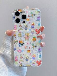 SpongeBob SquarePants 1個極簡粉色波浪圖案海綿彩繪防摔透明手機殼，適用於/Apple 11/12/12promax/14promax/15/15Pro/16/16promax及其他機型 - 彩色 - 查看 2