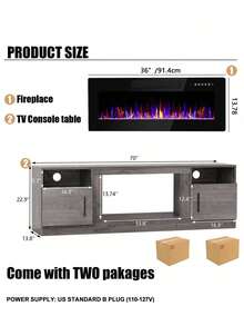 [2 Packages Shipping]Modern Fireplace TV Stand With 36" Electric Fireplace, And Storage Cabinet For TVs Up To 80" - High Gloss Wood Design For Living Room,Thanksgiving,Christmas  Gift - 查看 7