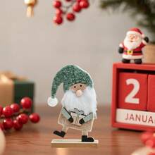 Centros de mesa navideños de madera con figuras de Papá Noel, gnomos y galletas de jengibre para decorar el hogar y las fiestas navideñas. - Verde claro - Ver 2