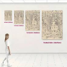 1 件素描乡村风景墙艺术帆布高清印刷海报 - 经典装饰艺术垂直无框作品，适用于卧室、客厅、厨房、浴室、家庭办公室装饰 - 理想的家居装饰礼物，复古装饰，卧室艺术，乡村风格，精致细节复古无框墙艺术海报 - 彩色 - 查看 3