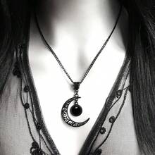 Rrdaily Gothic Moon Crystal Necklace Punk Style Moon Pendant Necklaces Vintage Black Crescent Necklace Dark Gothic Necklaces Costume Jewelry New Year Jewelry For Women{Inchcolor_nameinch:InchBlackinch} - Black - 查看 3