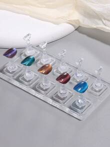 亚克力美甲练习架及双面美甲贴纸套装，假指甲贴片美甲练习工具高品质展示架，适用于猫眼美甲练习展示，非磁性猫眼吸盘，适合初学者练习展示，美甲沙龙DIY美甲用品 - 無色 - 查看 10