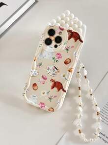 Cream Wavy Edge Glossy Cat Afternoon Tea Painted Shockproof Phone Case With Chain, Compatible With IPhone XR/7/8ne 17/17 Pro/17 Pro Max/17 Aione 16/16 Pro/16 Plus/16 Pro Mhone 15 Pro PhoniPhone 14, Soft Case Compatible With Iphone 11, Cream Wavy Edge Glossy New Painted TPU Shockproof Soft Case, Compatible With Galaxy S24, Galaxy S24+, Galaxy S24 Ultra, Galaxy S22, Galaxy A13 4G, Galaxy A52, A52s 5G, Galaxy A23, Galaxy A35, Galaxy A25, Galaxy A73, Redmi Note 11/11 Lite - Multicolor - View 3