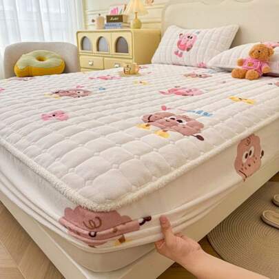 3 ピース冬ミルクベルベットベッドシーツセット、暖かく滑り止めプラスベルベットベッドカバー、小さな新鮮なコーラルベルベット固定マットレスシーツ