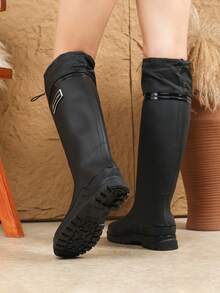 Fesd Ts 日式女式高筒雨靴，防水防滑厚底橡胶靴，适合厨房工作、户外活动，如洗车、露营、钓鱼、海滩、运动、家务，四季皆宜 - 黑色 - 查看 9