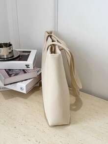 Túi đeo vai đa năng tối giản, dung tích lớn, túi mua sắm thông thường - Màu be - Xem 5