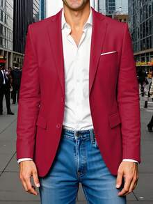 Men's Suit Classic Lapel Collar Suit Jacket Adult Slim Fit Single Breasted Casual Blazer Wedding Banquet Groommen Dress Business Party Mens Formal Blazer  Light Wine Red Burgundy Suit Men - 淺酒紅 - 查看 4